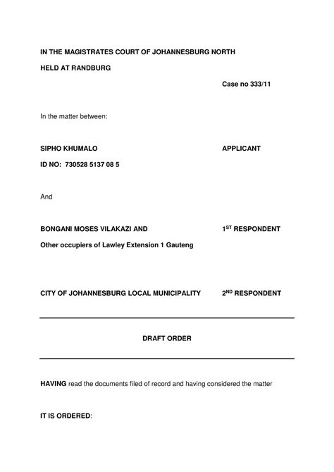draft court order template south africa